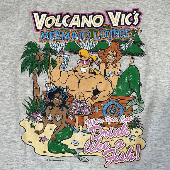 Vintage 90s Volcano Vic’s Hawaiian Mermaid Lounge Graphic Tank Top Shirt Mens XL - Picture 2 of 7